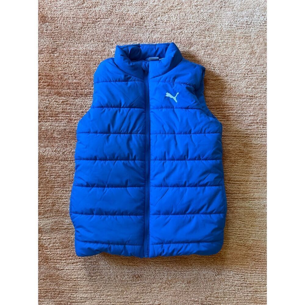 PUMA Boys Blue Puffer Vest Size M 10/12 Lightweight Zip Up Sleeveless Jacket